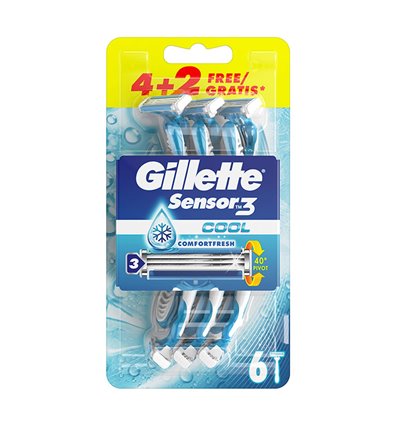 Gilette Sensor3 Cool Ανδρικά Ξυραφάκια Μιας Χρήσης 4+2 ΔΩΡΟ 6pcs