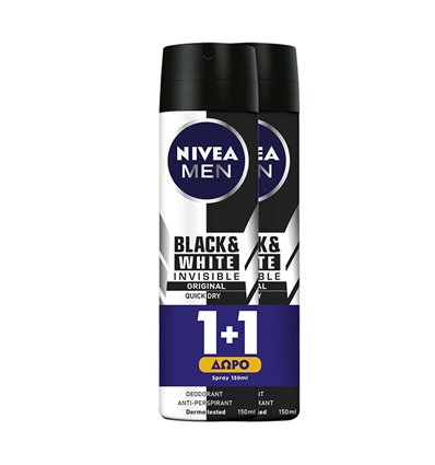 Nivea Black & White Original Invisible Spray Αντρικό Αποσμητικό 1+1 2x150ml