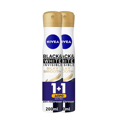 Nivea Black & White Invisible Silky Smooth Spray Γυναικείο Αποσμητικό 1+1 ΔΩΡΟ 150+150ml