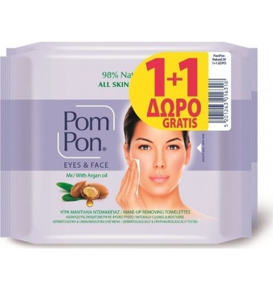 Pom Pon Μαντηλάκια Καθαρισμού Eyes & Face Natural 1+1 40pcs