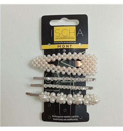 Ischa Accessories HAIR ACCESSORIES WITH PEARLS AND BEADS 4PCS. 