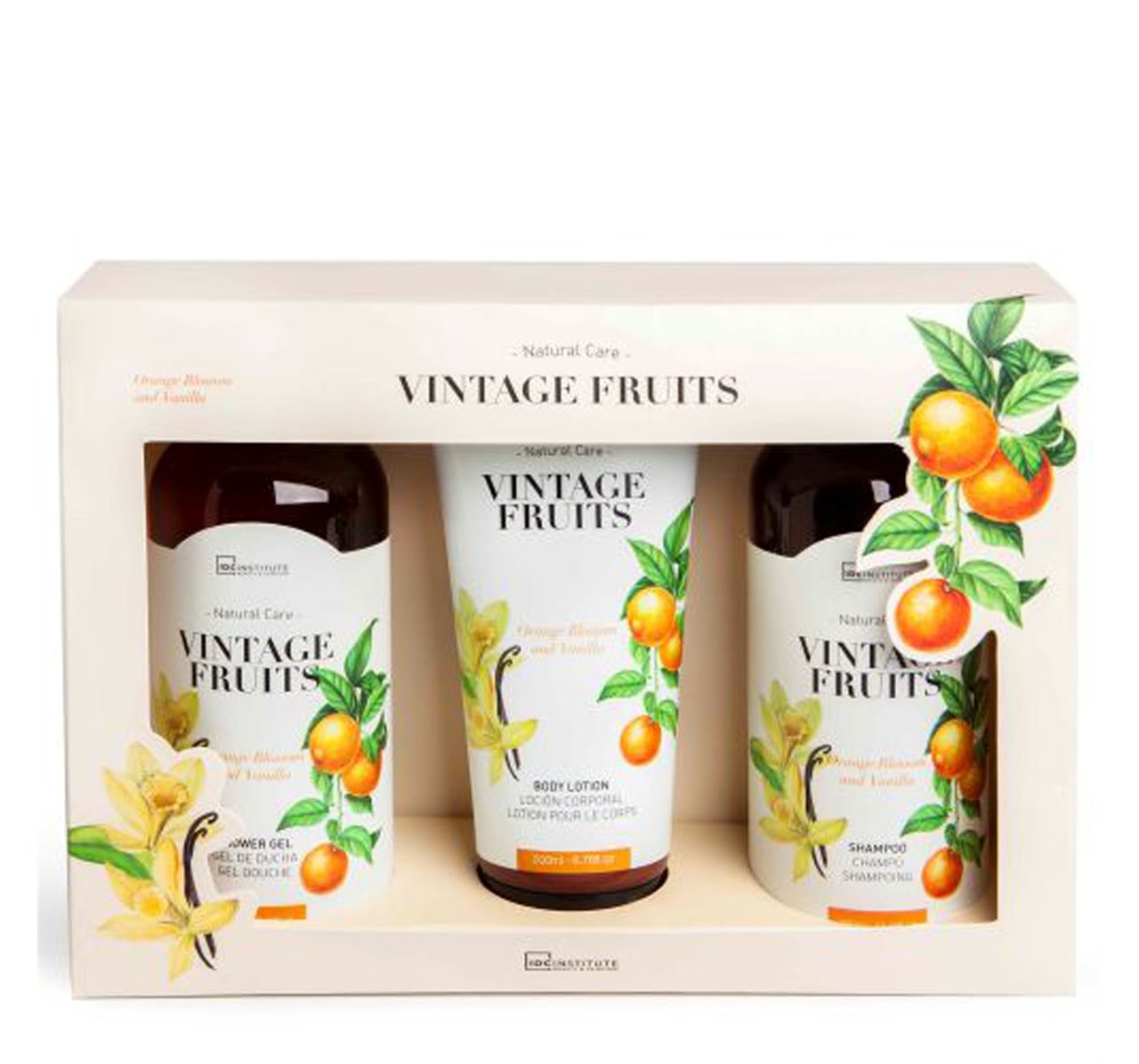 IDC Institute Bath set Vintage Fruit Box shower gel 390ml, shampoo 390ml,  body lotion 200ml