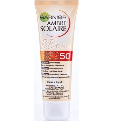 Garnier BB Ambre Solaire Cream Light Αδιάβροχο Αντηλιακό Προσώπου SPF50 με Χρώμα 50ml