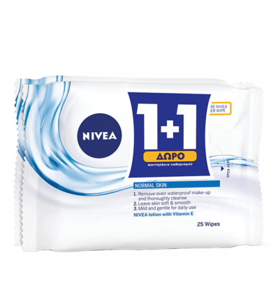 Nivea Cleansing Wipes For Normal and CombinationSkin 1+1 FREE 25+25pcs