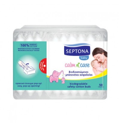 Septona Calm n' Care Biodegradable Safety Cotton Bubs Βιοδιασπώμενες Μπατονέτες Ασφαλείας Ιδανικές για Χρήση σε Παιδιά, 50τεμ