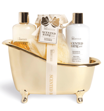 IDC Scented Bath Gold Giftset Mandarin & Grapefruit 300ml Shower Gel, 300ml Body Lotion, 150g Bath Salts & Puff