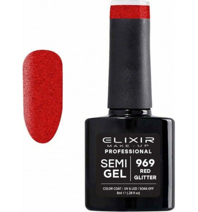 Elixir Ημιμόνιμο Βερνίκι Νυχιών Semi Gel 969 Red Glitter 8ml