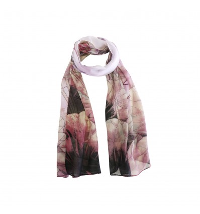 SCARF 322188 PINK PRINTED WITH FLOWERS