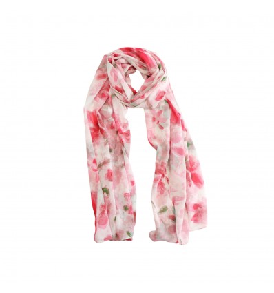 SCARF 322191 PEACH PRINTED WITH RED FLOWERS