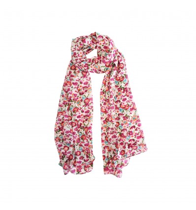 SCARF 322194 PRINTED WHITE WITH RED FLOWERS