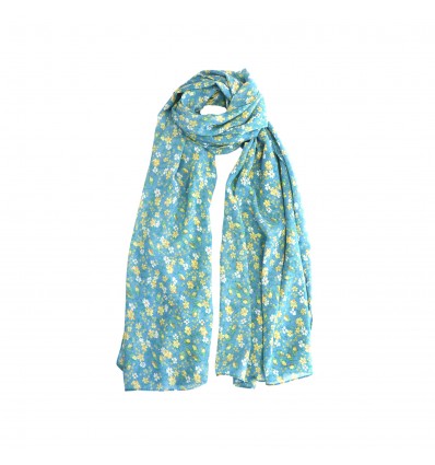 SCARF 322199 FLORAL L PETROL WITH YELLOW FLOWERS